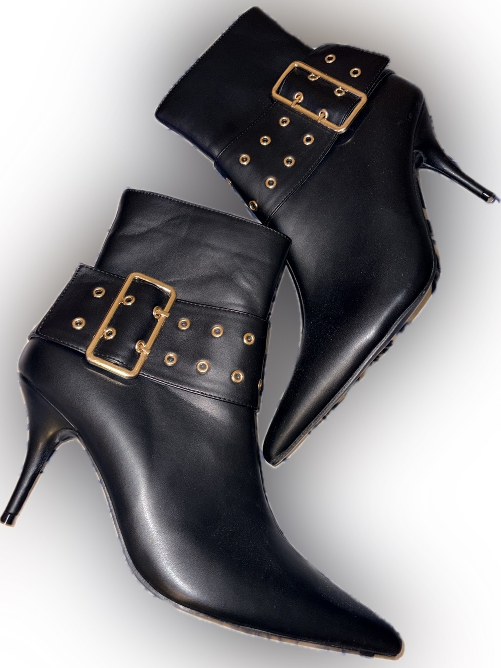 Azalea Wang Pointed Toe Ankle Booties with Gold Buckle